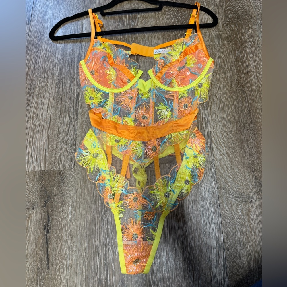 For Love And Lemons Orange and Yellow Floral Bodysuit